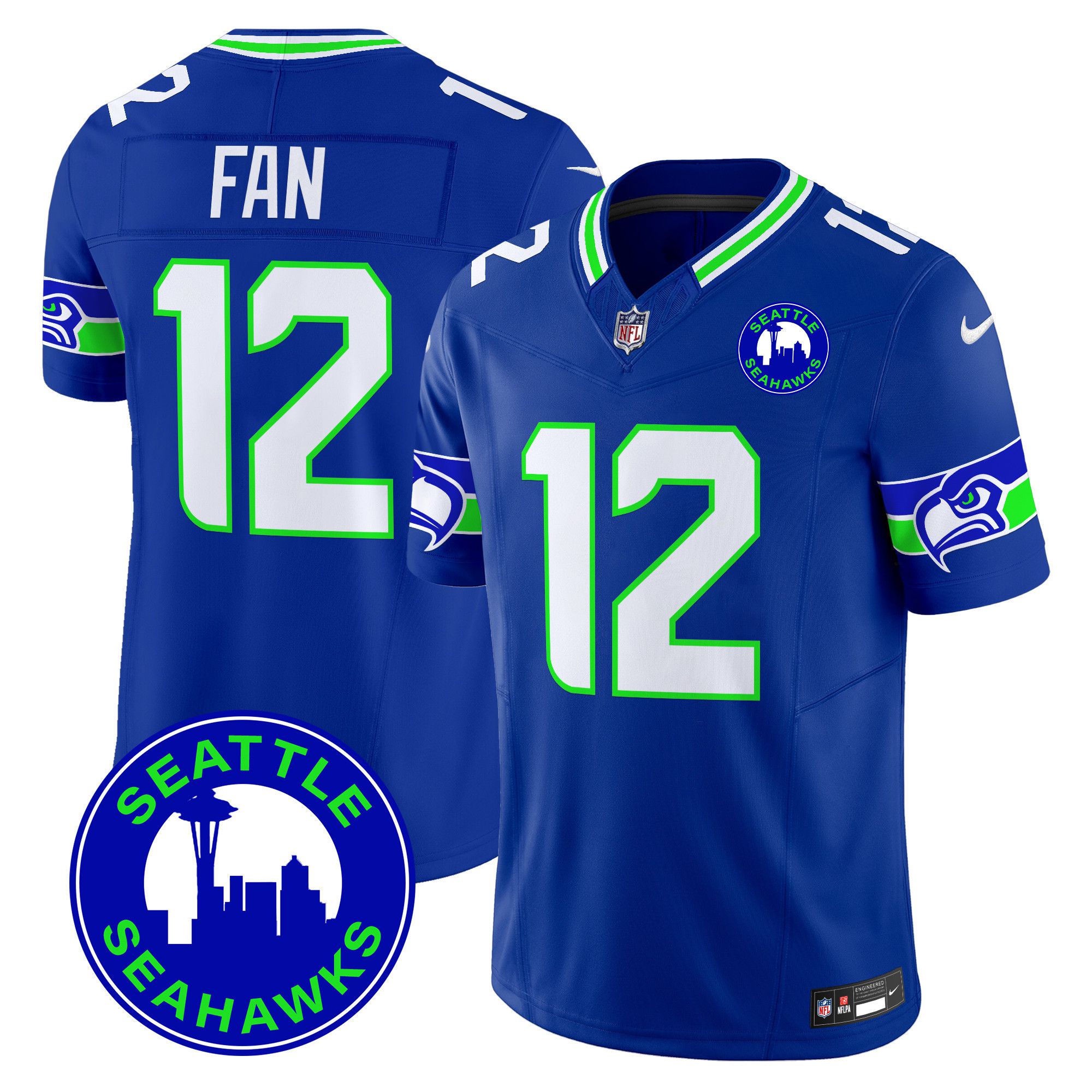 Men Seattle Seahawks 12 Fan Blue 2024 Nike City Patch Vapor Limited NFL Jersey style 1